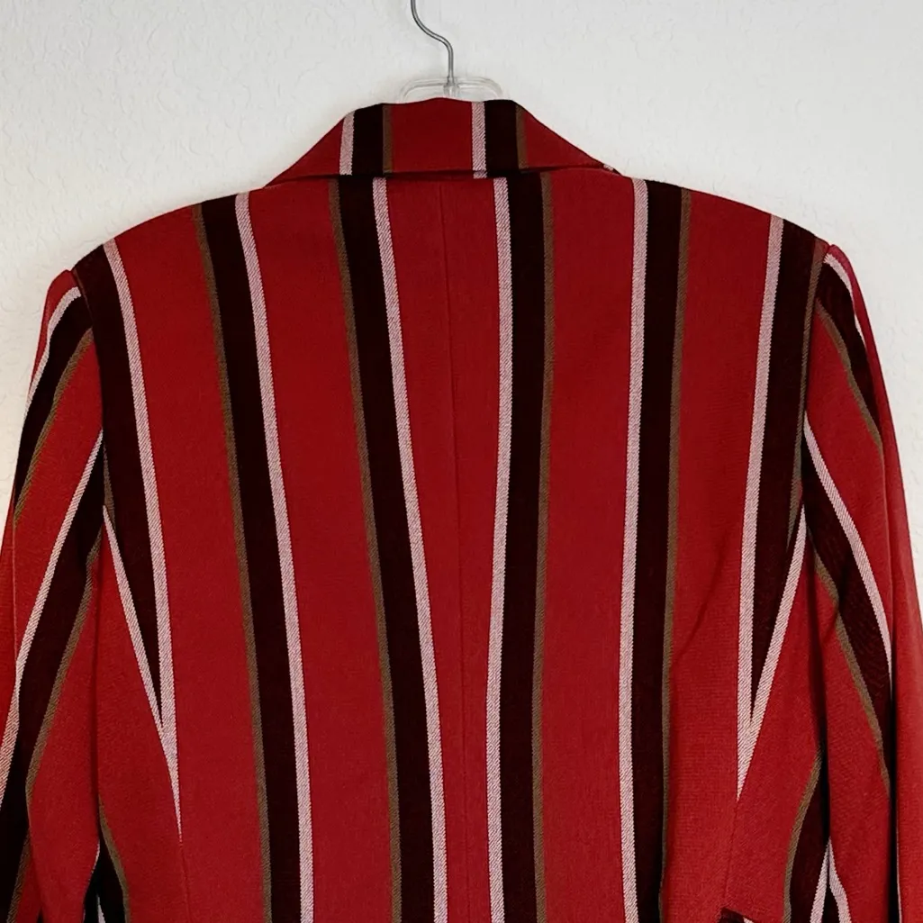 Mural Textured Trend Red Striped Single Button Stylish Blazer Medium - Image 11