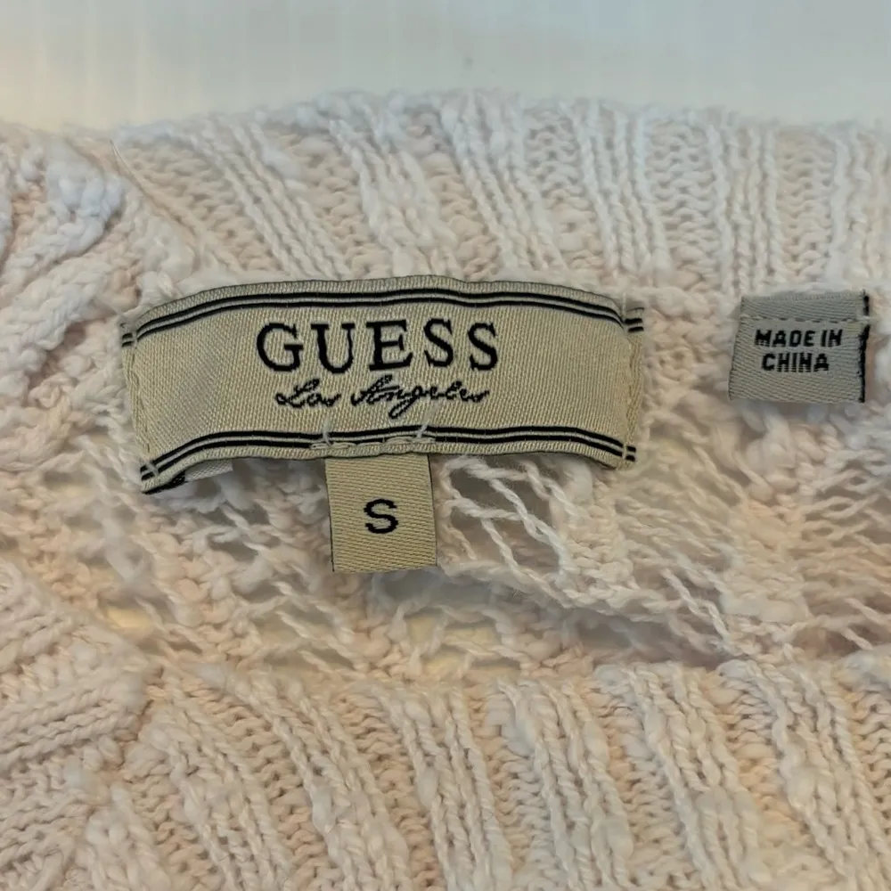 Guess Women Sweater Small White Open Knit 3/4 Sleeve V- Neck - Image 3