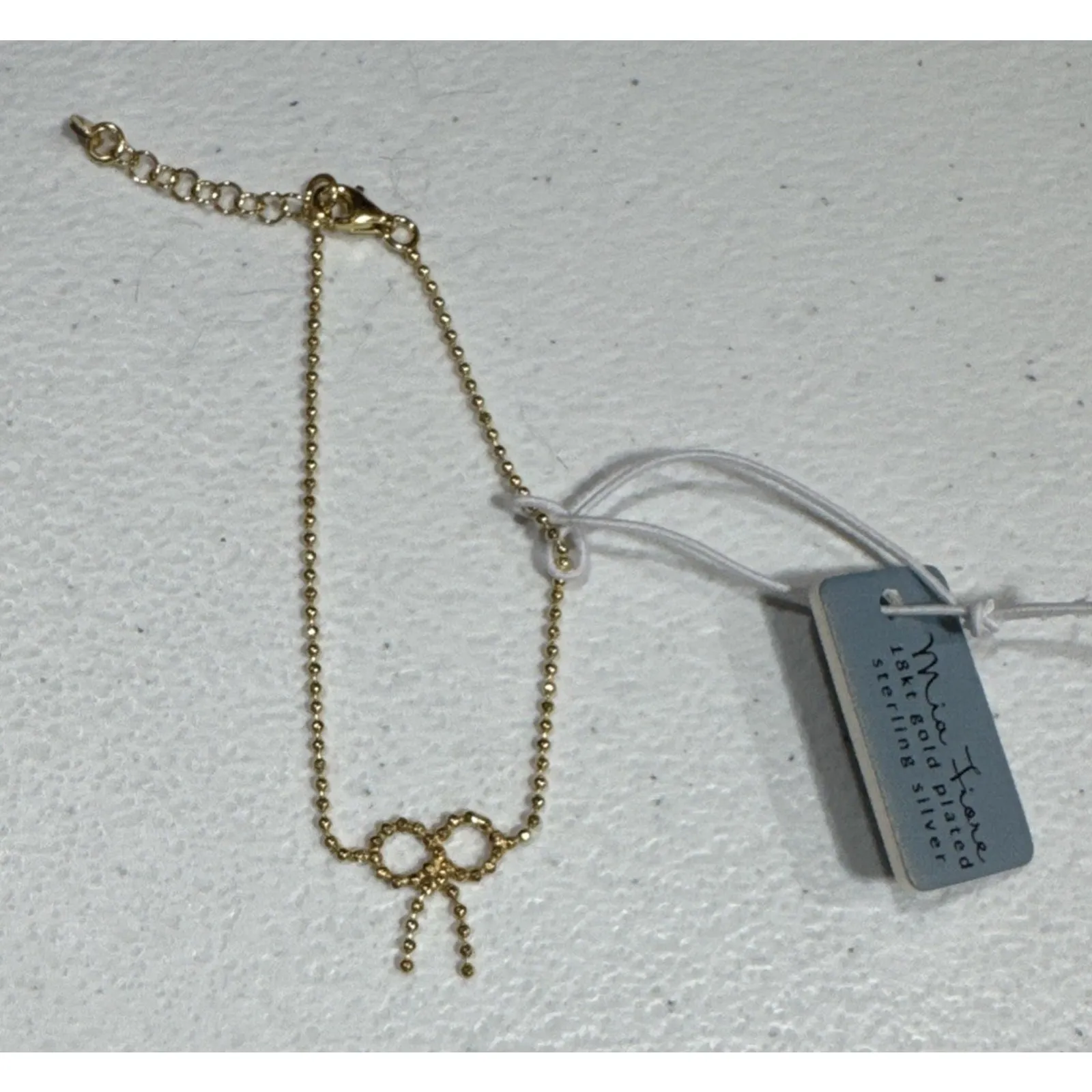 MIA FIORE Sterling Silver 18k Gold Plate Beaded Bow Bracelet 6.5" +1" - Image 3