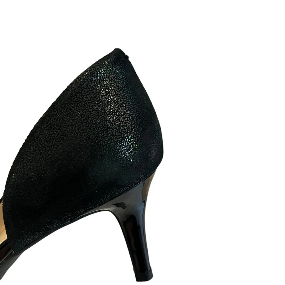 Alex Marie Black Leather D'Orsay Pumps Beaded Flower Rosette, Sz 8 - Image 16