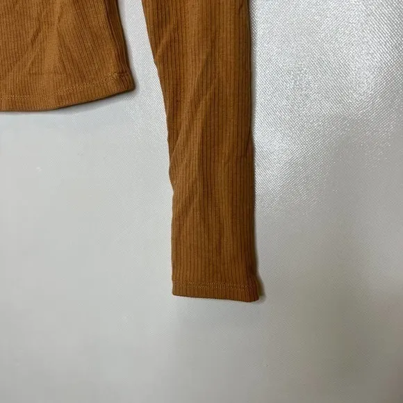 Elodie Womens Brown Mock Neck Ribbed 2 Piece Crop‎ Top Size S - Image 4