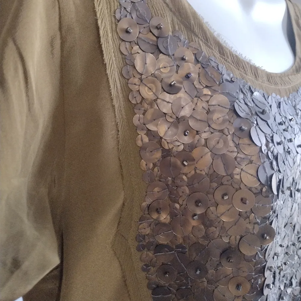 J. Crew Silk Sequin Embellished Olive Top - Image 2