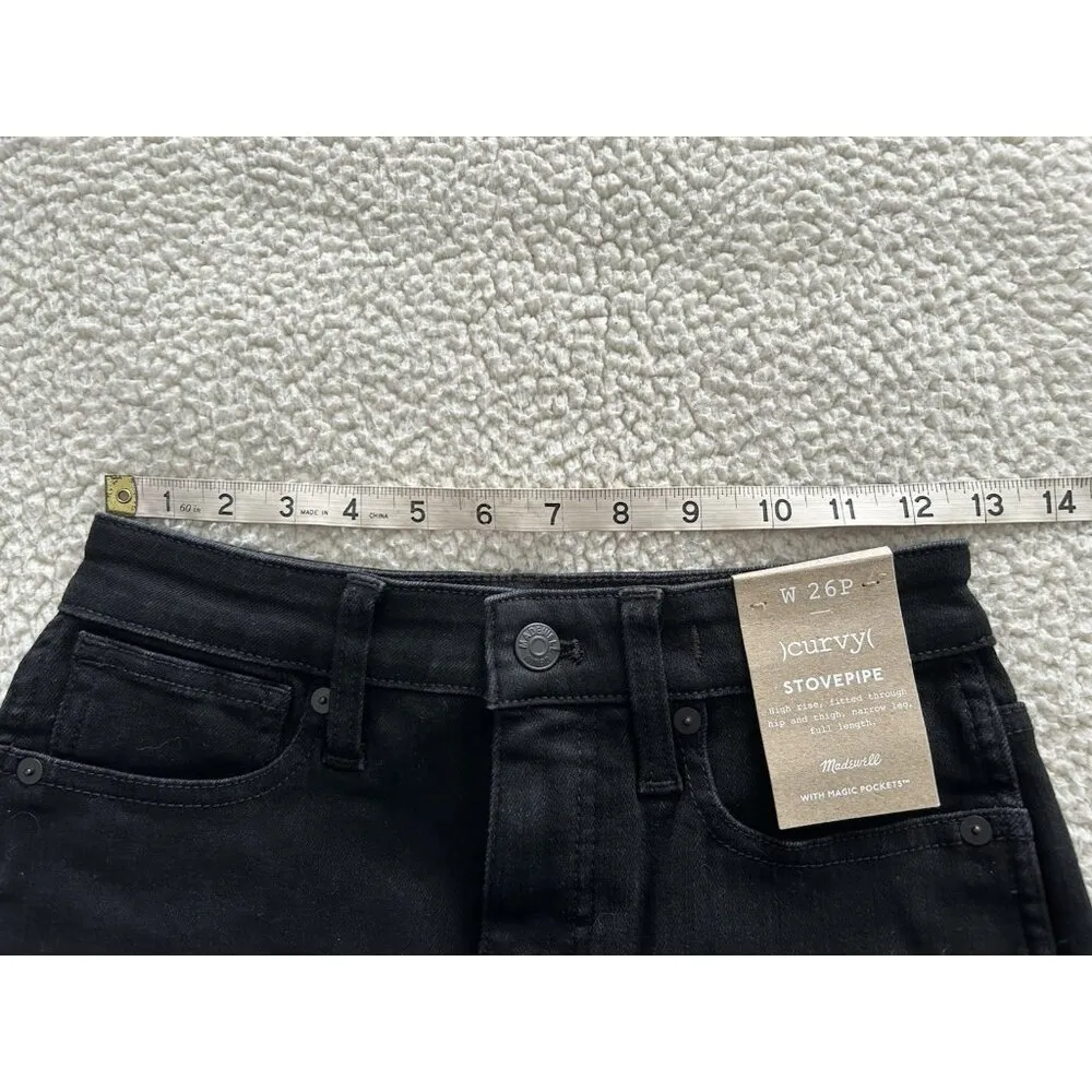 Madewell Curvy Stovepipe Jeans High-Rise Stretch in Black Rinse Size 26P - Image 15