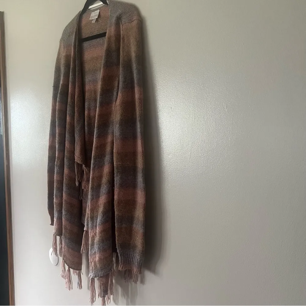 Shyanne Women's Striped Cardigan Sweater Fringe 100% Acrylic Size Large - Image 2