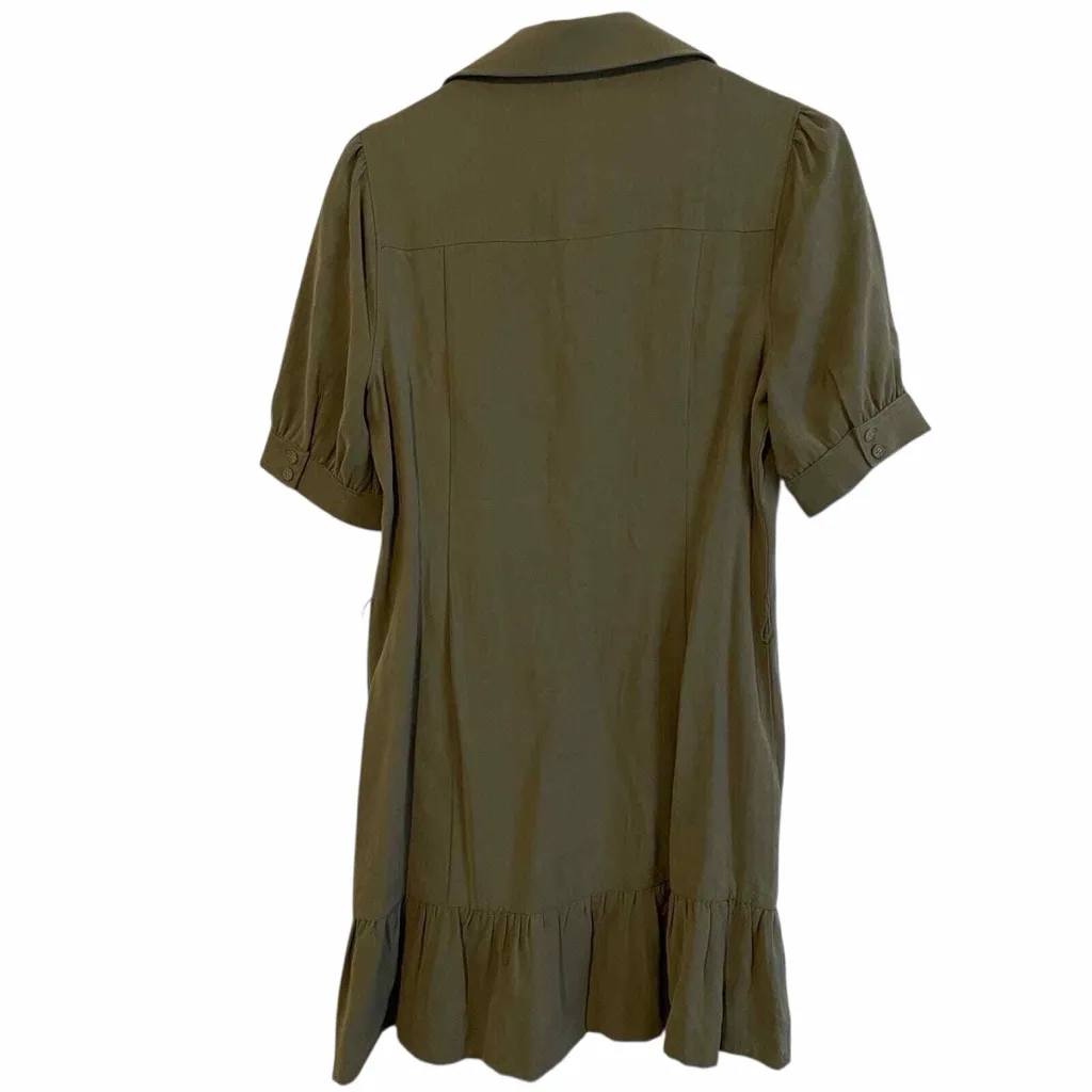 PAIGE Olive Green Ruffle Hem collared Dress - Image 2