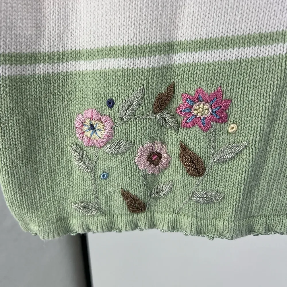 Salon Studio by Haband spring floral embroidered sweater large grandma vintage Green - Image 7