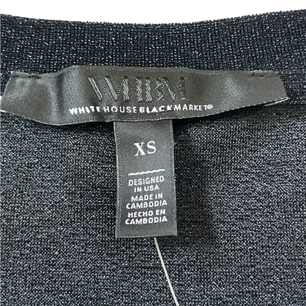 WHBM Long Sleeve Sparkle V Neck Officer Metallic Blue - Image 7