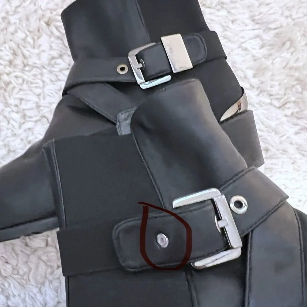 Stuart Weitzman Size 9 Black Leather And Neoprene Stretch Ankle Moto Boots - Image 13