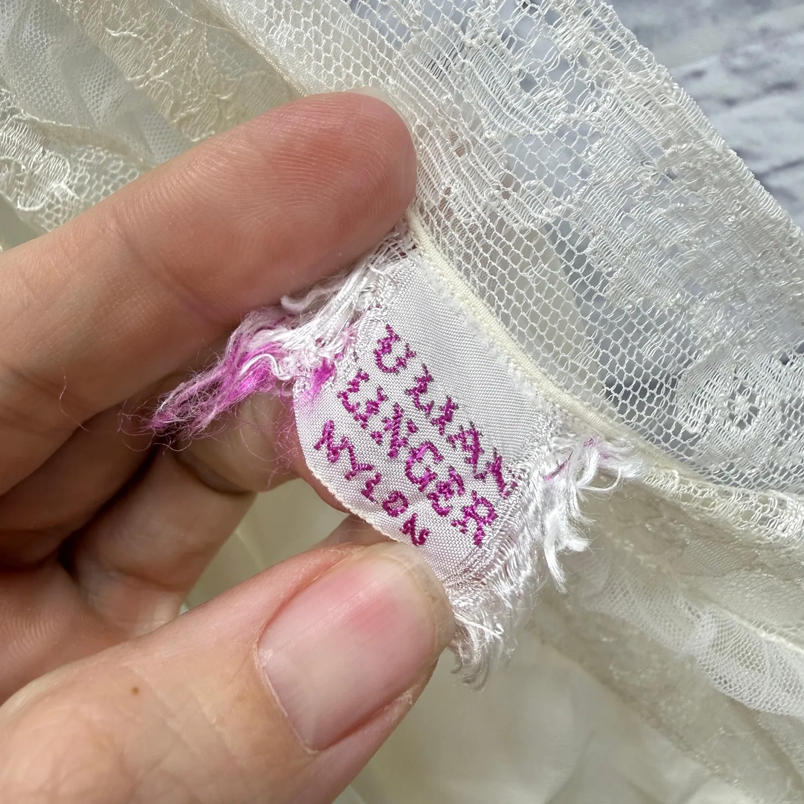 Vintage Ivory White Maxi Nightgown Size M Semi Sheer Lace Empire Waist Nylon Size M - Image 5