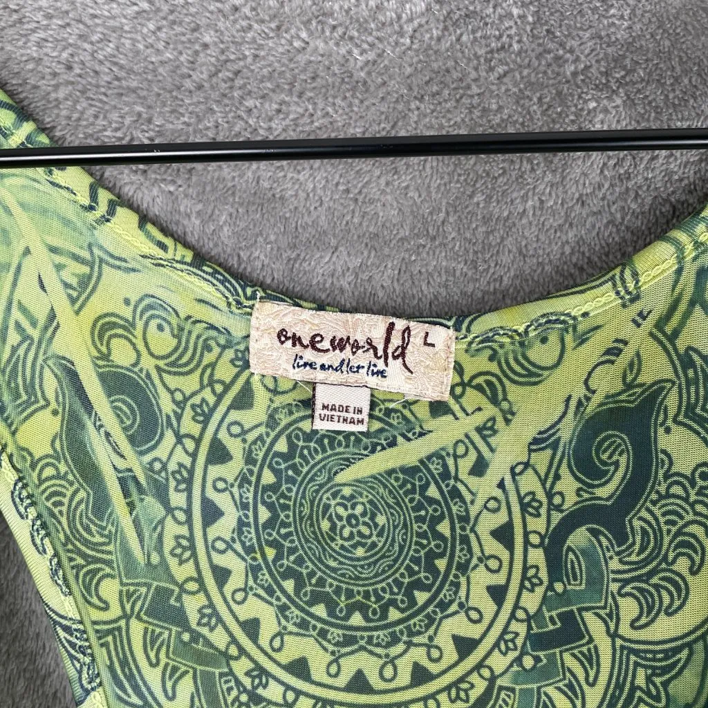 OneWorld Rhinestone Maxi Dress Women's L Green Sleeveless Bohemian Summer Beachy - Image 5