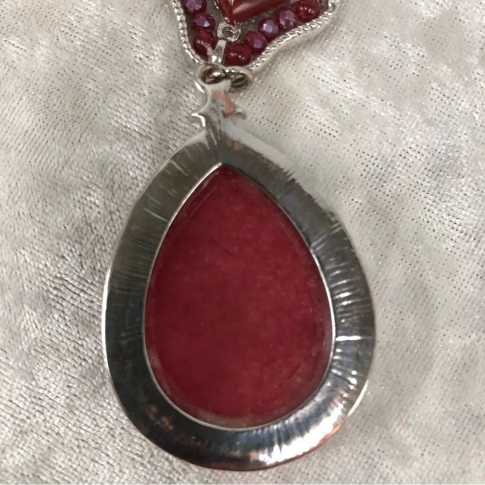 C1946 silver tone red statement collar vintage necklace - Image 5