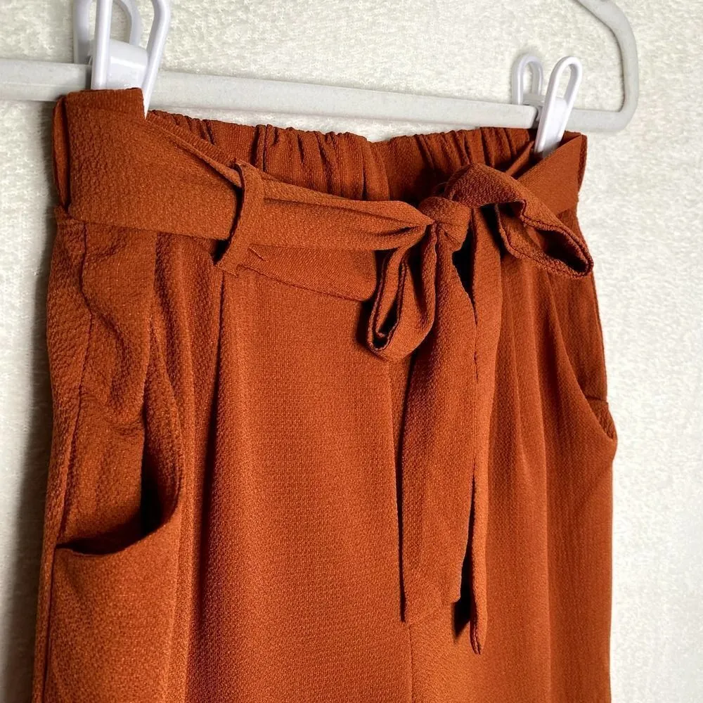 Rue21 Elastic Tie Waist Paperbag High Rise Pull-on Pants Pockets Orange Small - Image 3