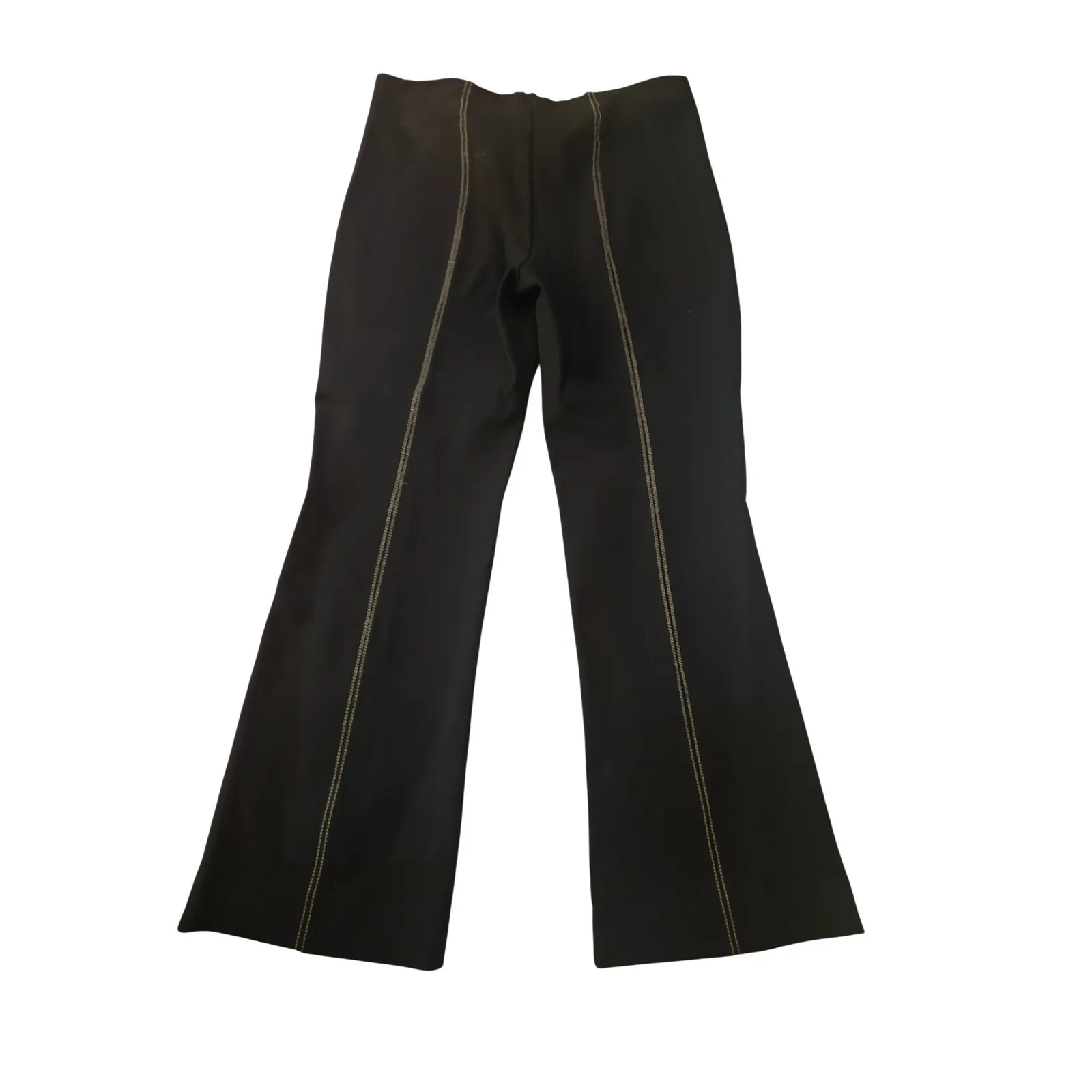 Anthropologie The Essential Crop Flare Pants Black Stitch Detail Women's Size M - Image 2