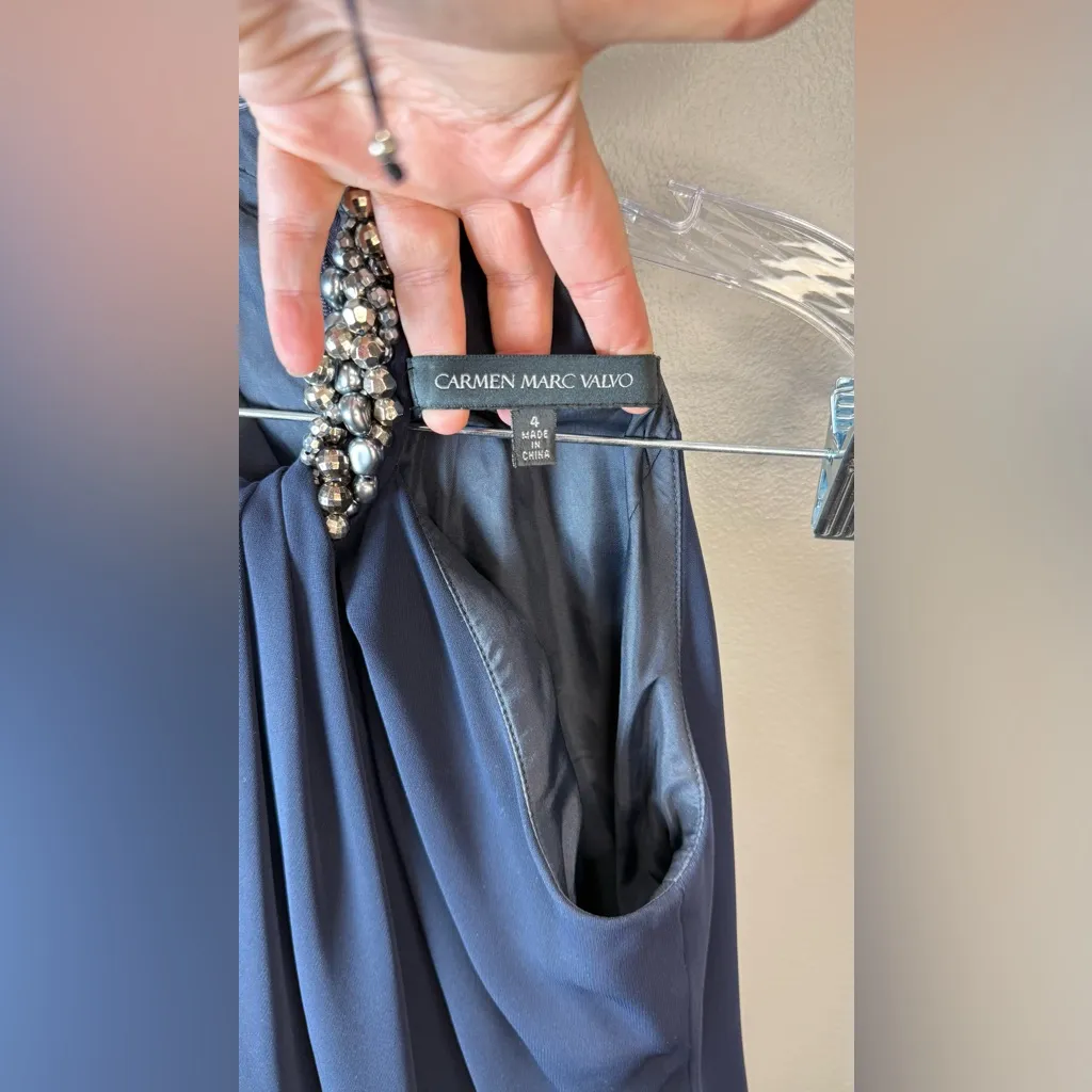 Carmen Marc Valvo Women’s Beaded Toga Navy Maxi Dress‎ Size 4 - Image 4