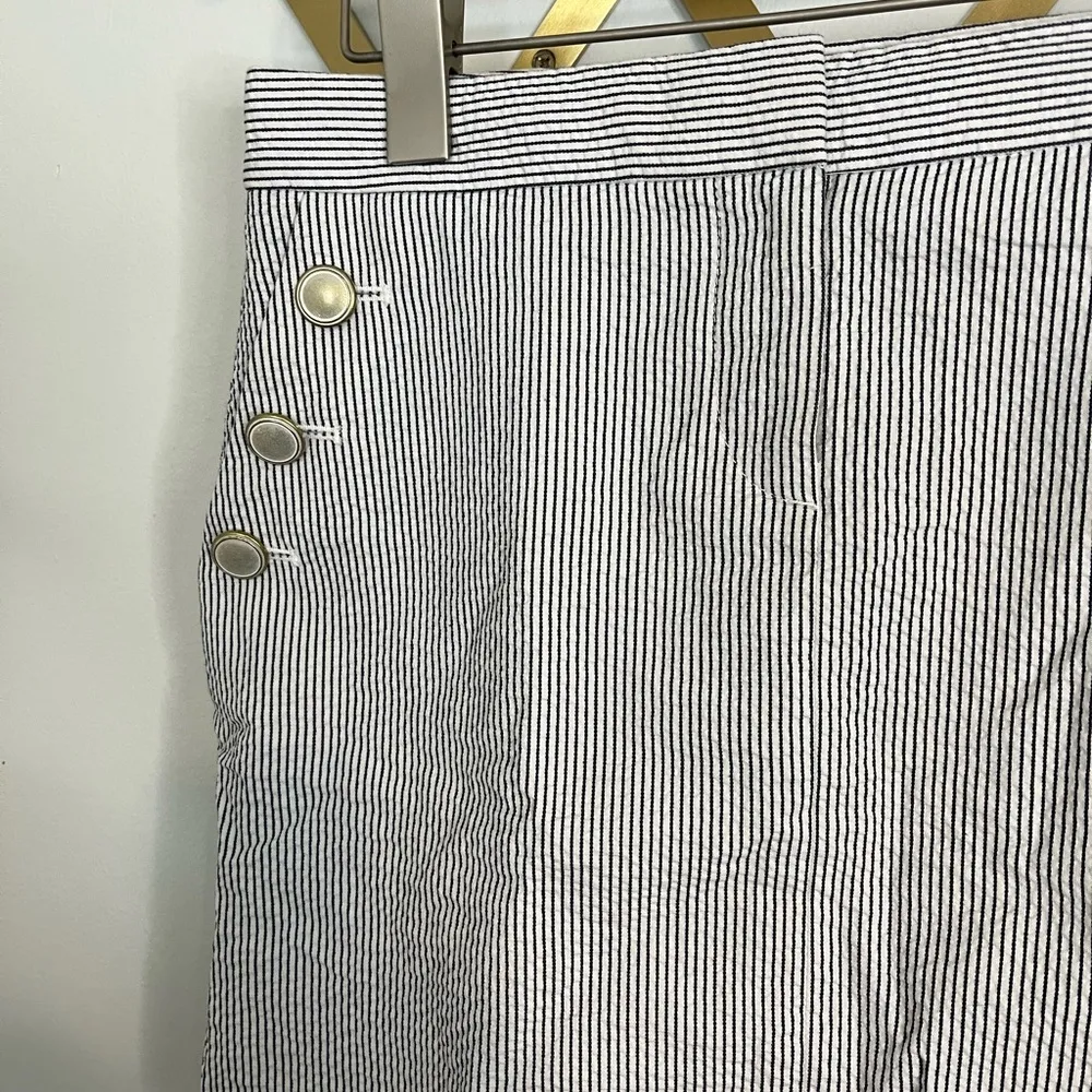 J Crew Seersucker Mini Skirt Gold Buttons 0 Coastal - Image 7