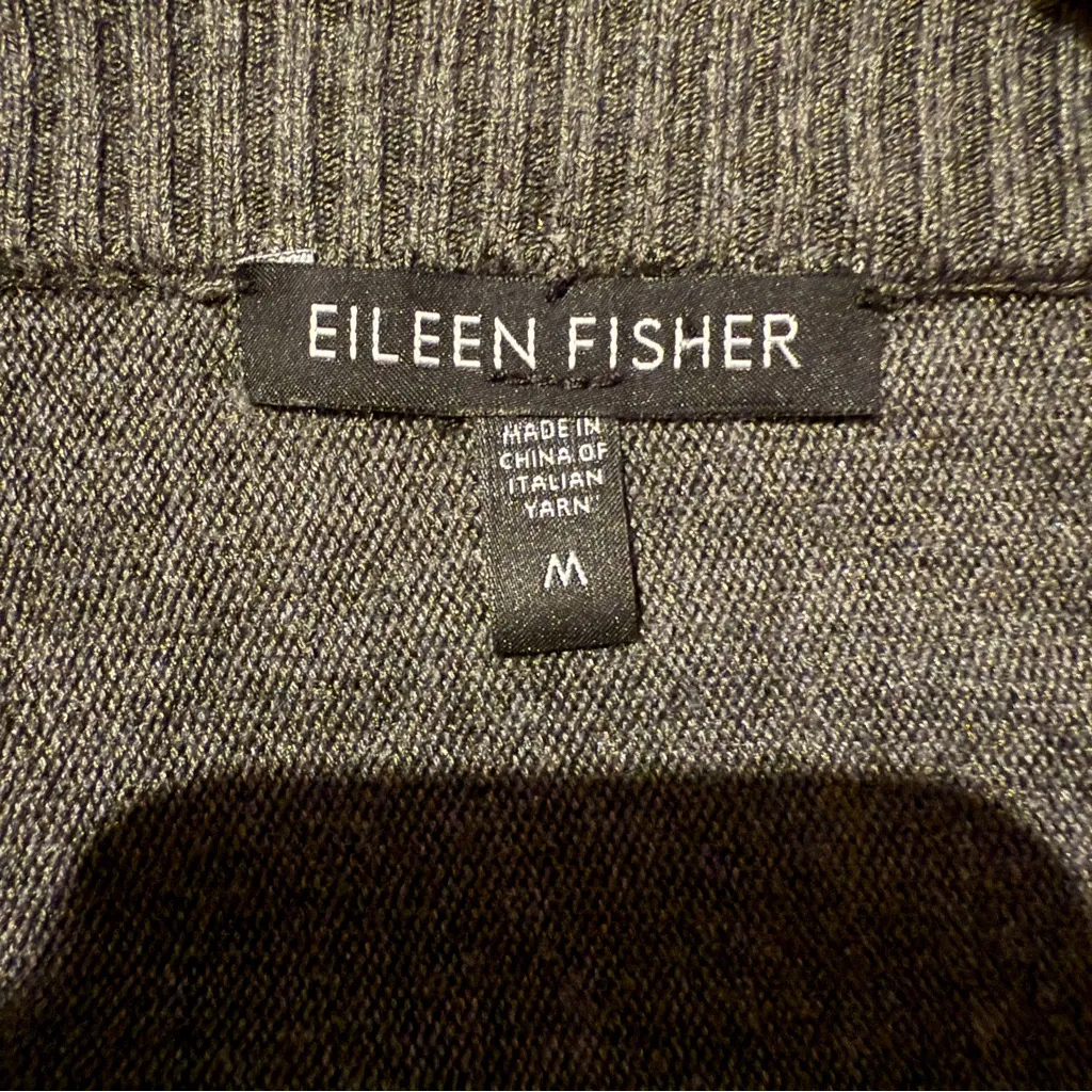 Eileen Fisher Dark Gray Knit Long Sleeve Open Waterfall Cardigan Sz M - Image 5