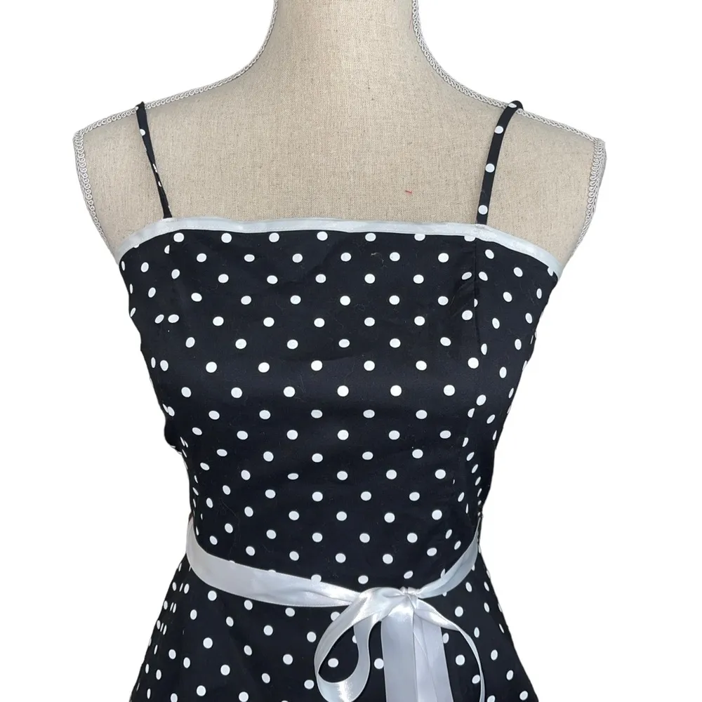 Vintage Pulse Fit & Flare Black & White Polka Dot Dress Size Med W/ Crinoline - Image 2