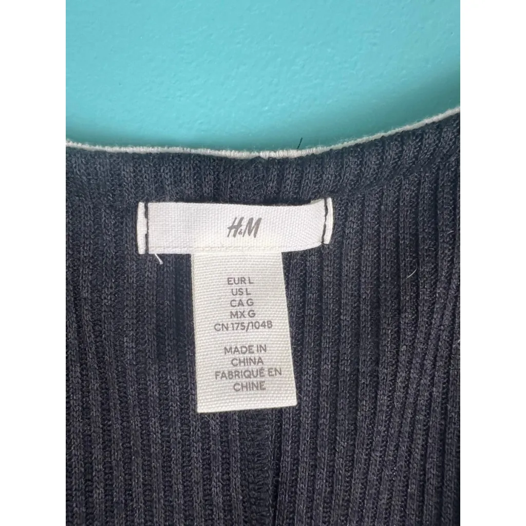 Women's H&M Black Ribbed Maxi Dress with Beige Trim Size L - Image 2