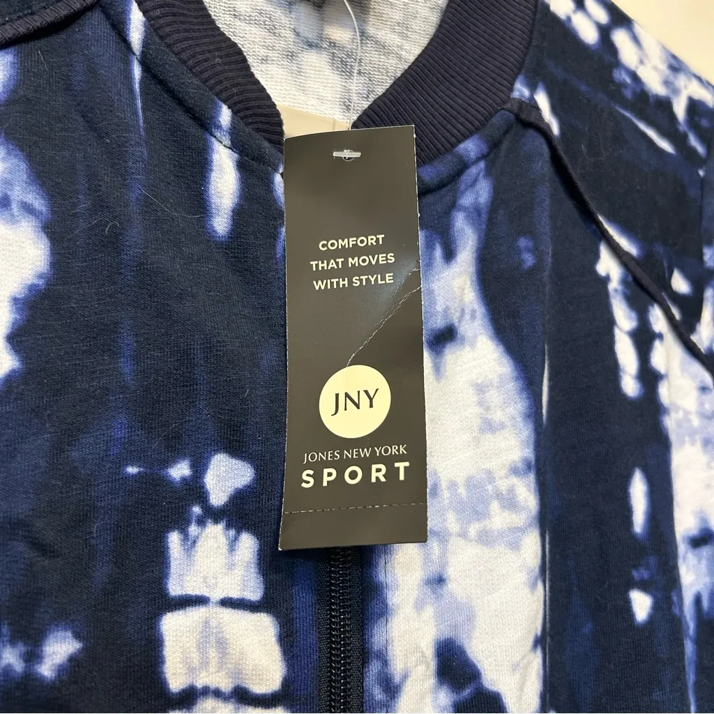 Jones New York Sport Navy Blue White Tie Dye Long Sleeve Zip-Up Jacket NWT - Image 4