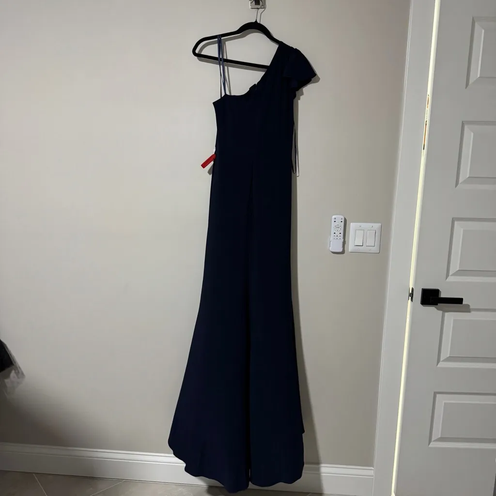 Mac Duggal One-Shoulder Draped Jersey Sheath Gown Navy Size 6 NEW - Image 9