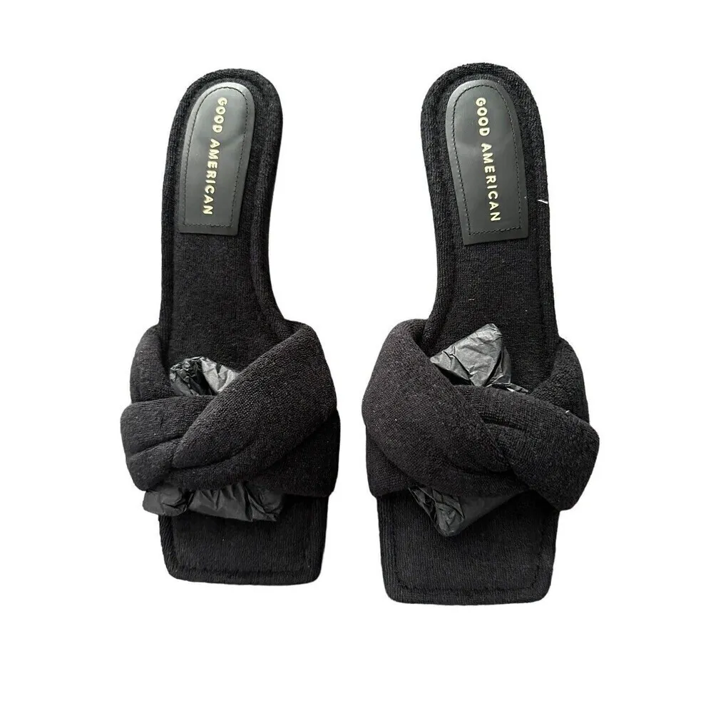 Good American Women's Black Terry Kickstand Low Heel Slide Sandals NWOB size 7.5 - Image 2