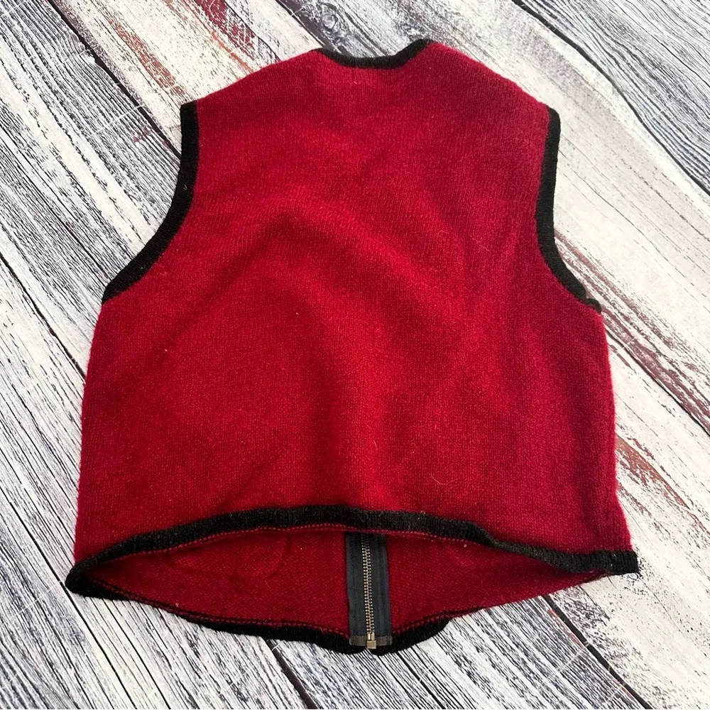 Vintage Christopher & Banks 100% Wool Red/Black Zip Up Vest - Image 3