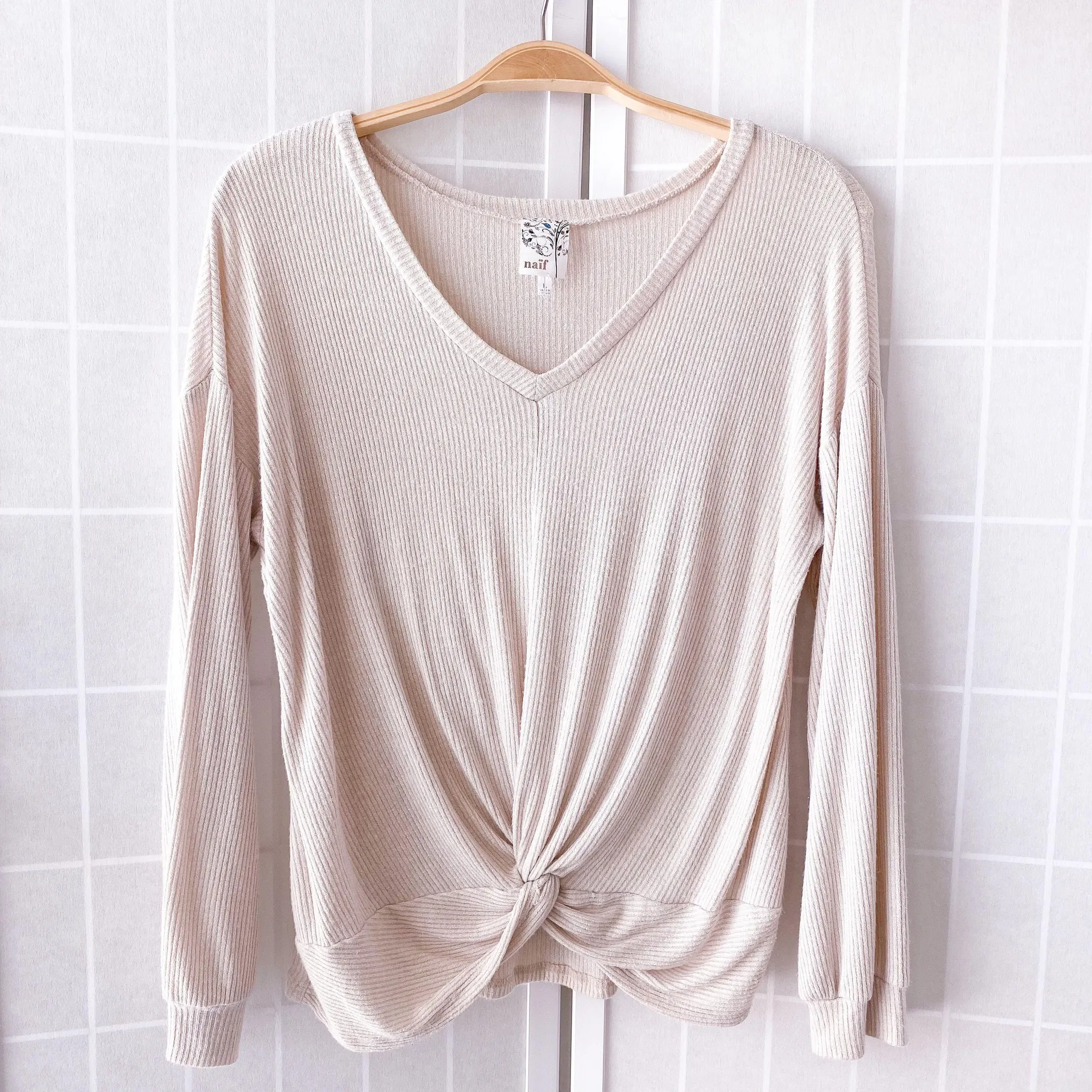 Naïf  Oatmeal Twisted Front Long Sleeve Knit Top - Image 7