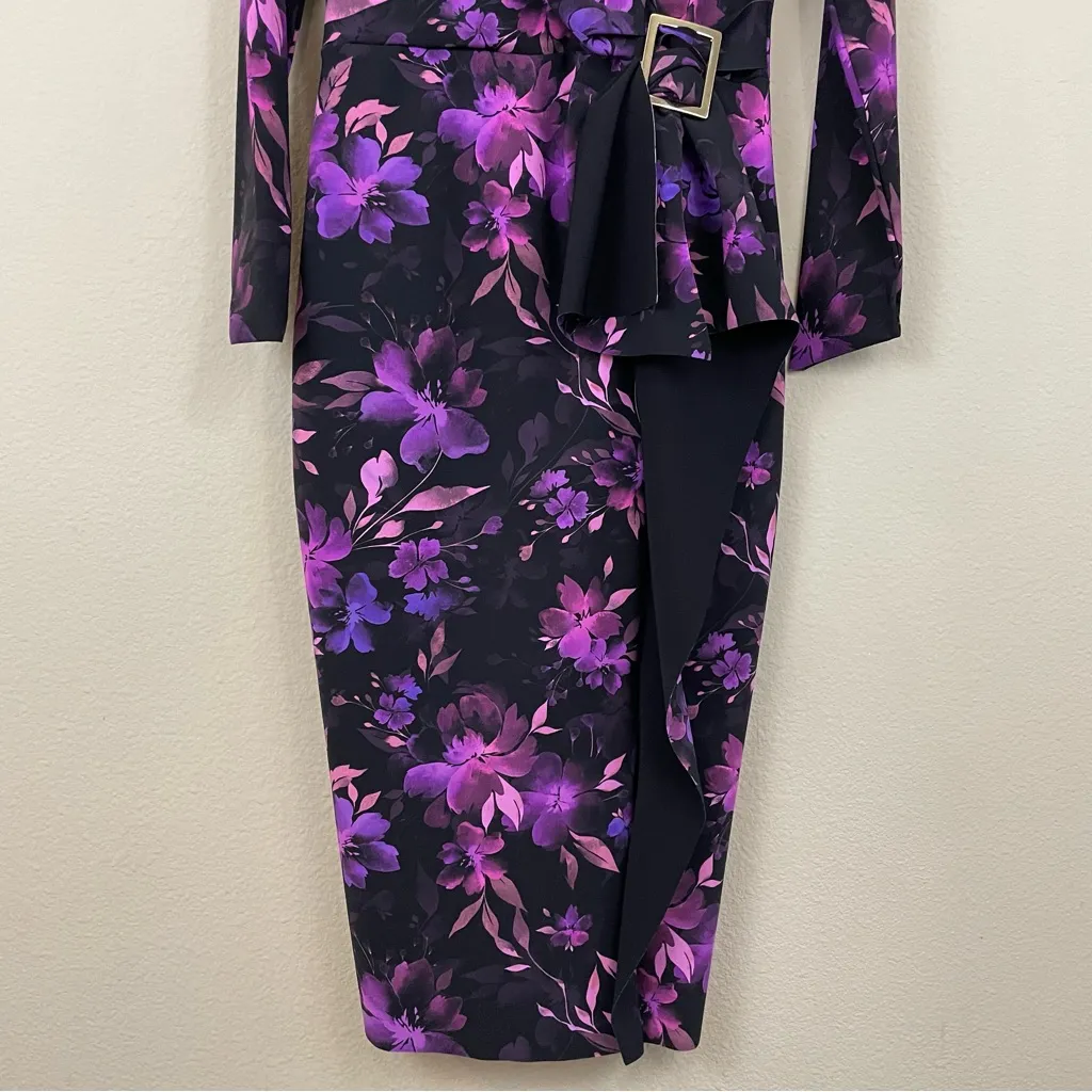 Chiara Boni La Petite Robe Floral-Print Ruffle‎ Bodycon Midi Dress Size 44/8 - Image 8