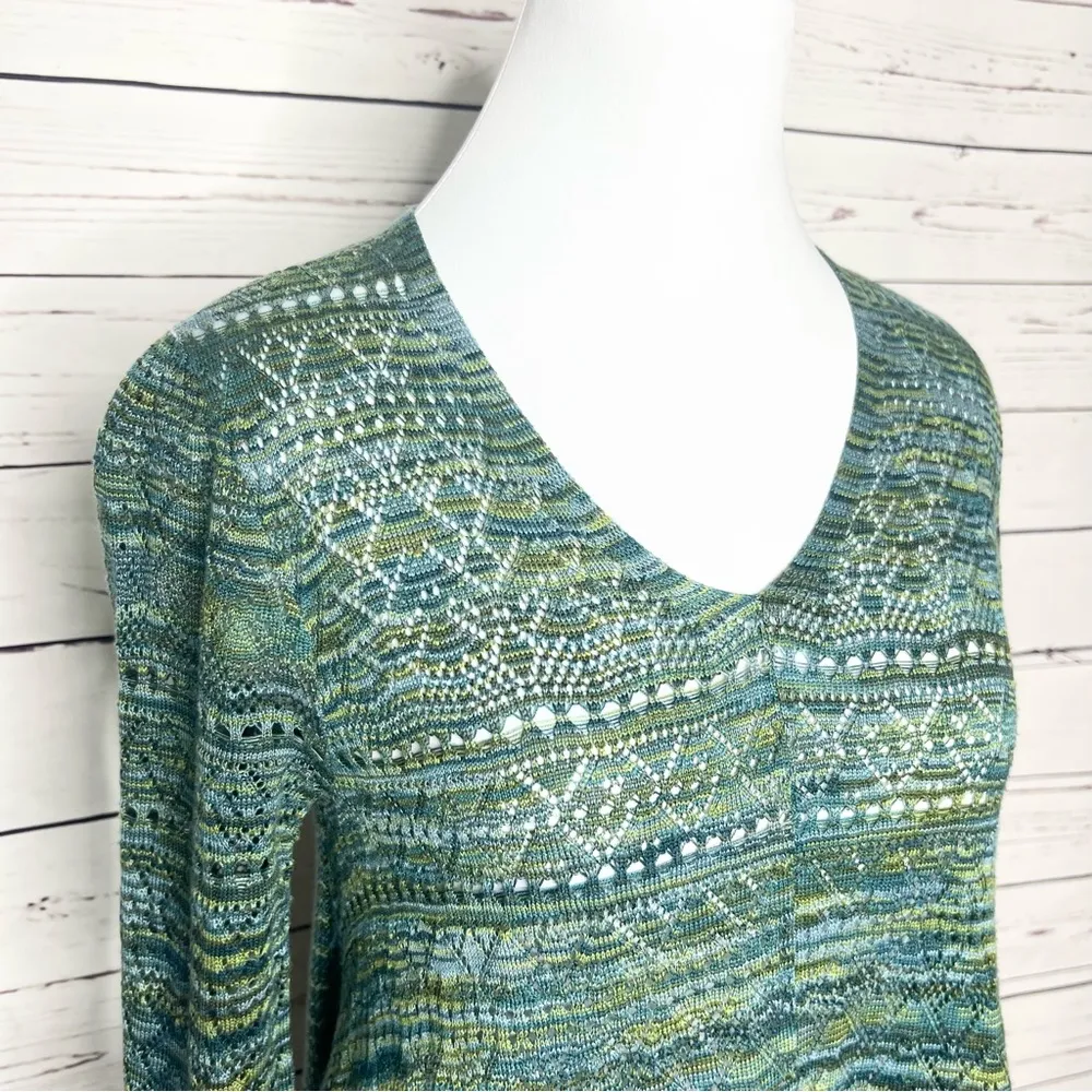 Green & Blue Boho 3:4 Sleeve Tunic Top Size Small - Image 8