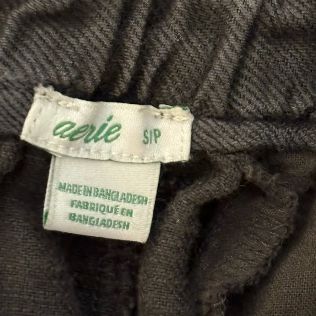 Aerie paperbag waist pants soft twill tie waist belt dark Gray - Image 2