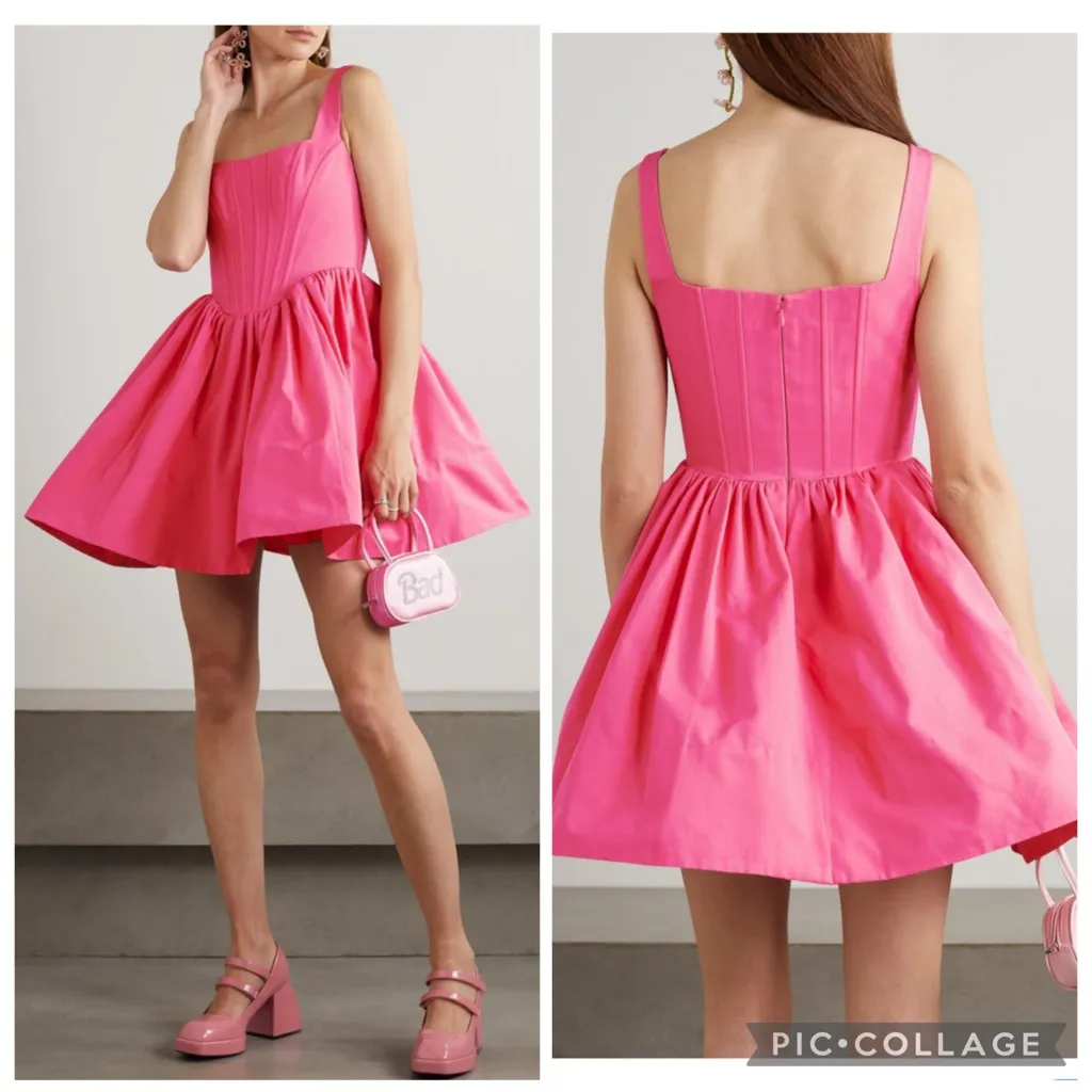 Staud Landscape Bustier Fit And Flare Mini Dress Lollipop Pink 2 - Image 2