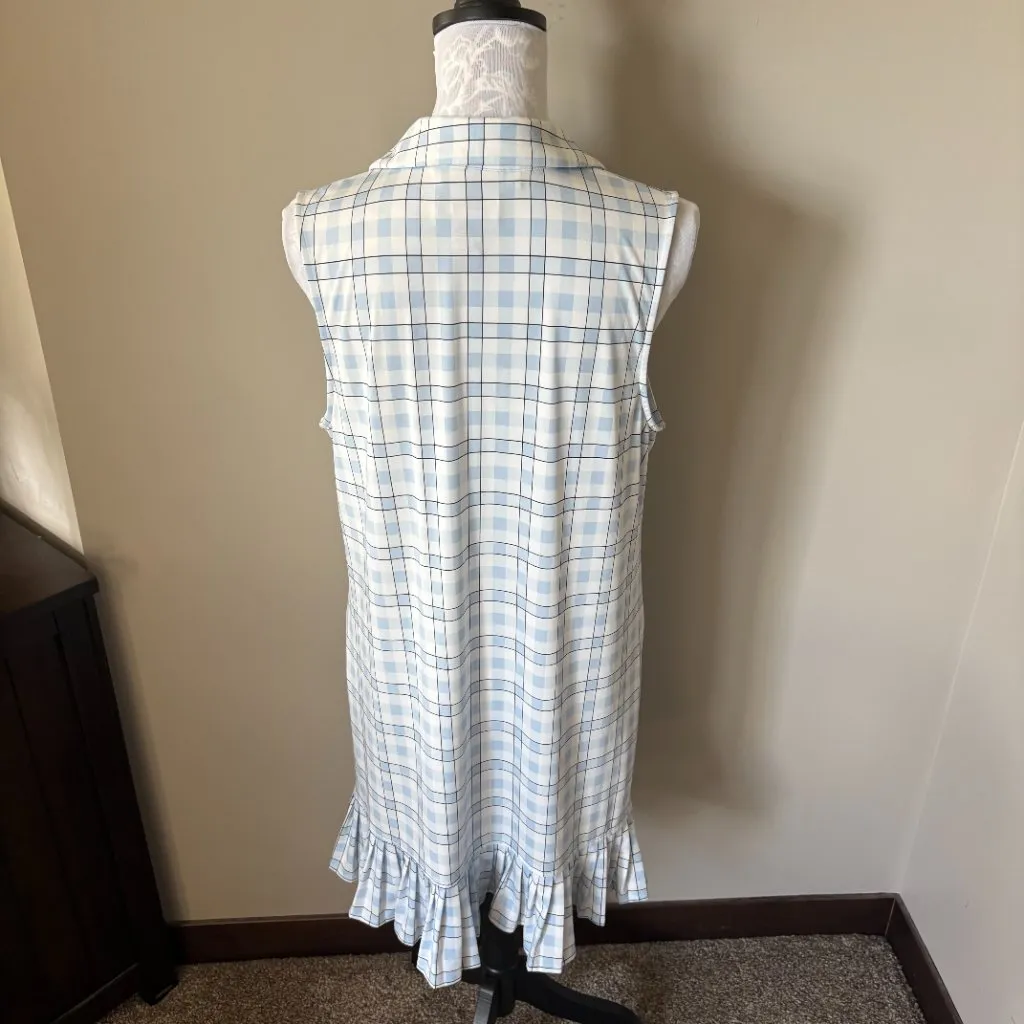LAURA ASHLEY GOLF TENNIS dress sleeveless BLUE PLAID collared pleated sporty XL - Image 4