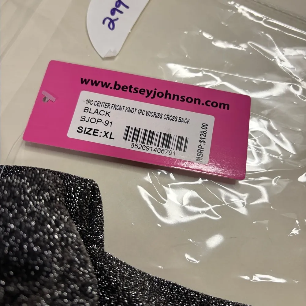 Betsey Johnson Swimsuit Size XL One Piece Black Glitter Sparkle Center Knot New - Image 4