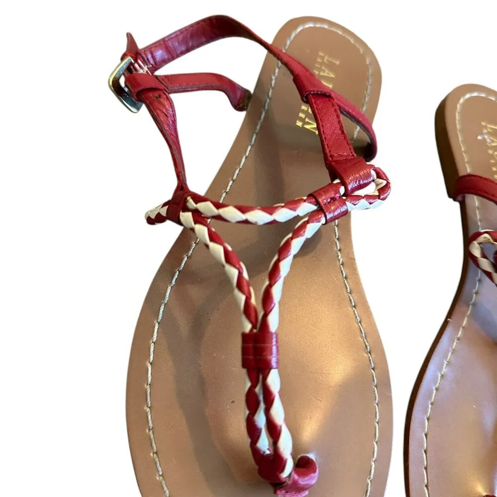 Lauren Ralph Lauren Red White Braided Flat Sandals Strap Comfort Size 7.5 Womens - Image 4
