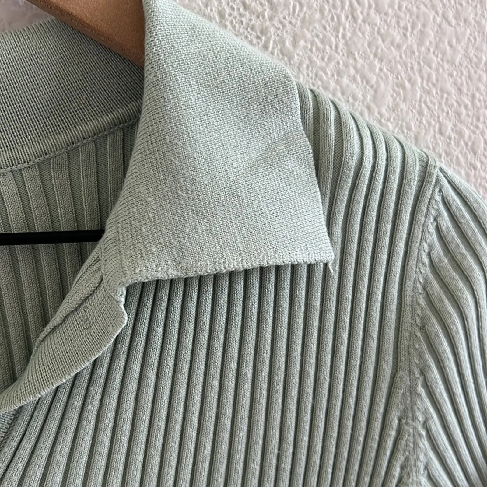 Calvin Klein Jeans  Top Ribbed Light Mint Green Collar Academia Button Crop Small - Image 4