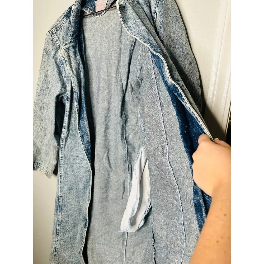 DANIEL Vintage Long Acid Washed Denim Duster Rancher Style Coat Size Medium Blue - Image 10
