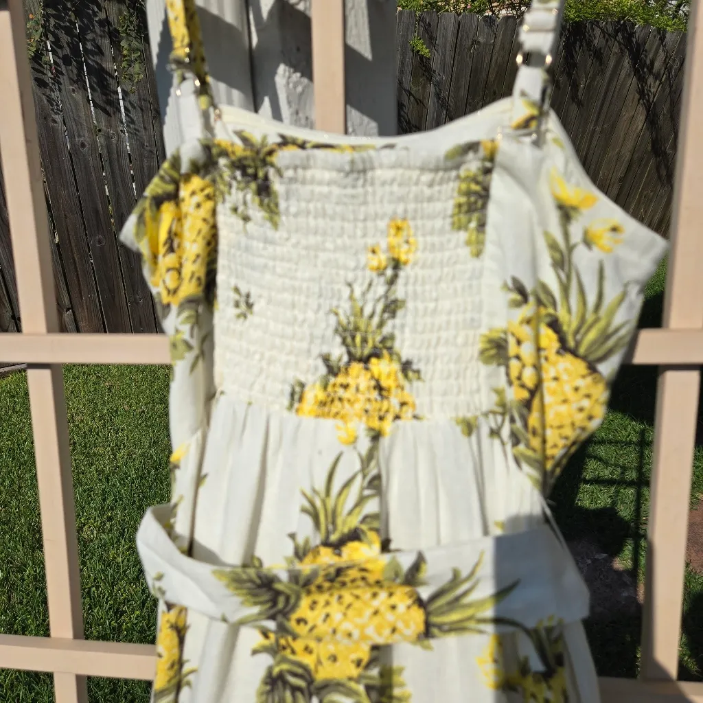 NWT TAHARI Tropical Pineapple Linen Strapless Midi Pocket Dress 6 - Image 10