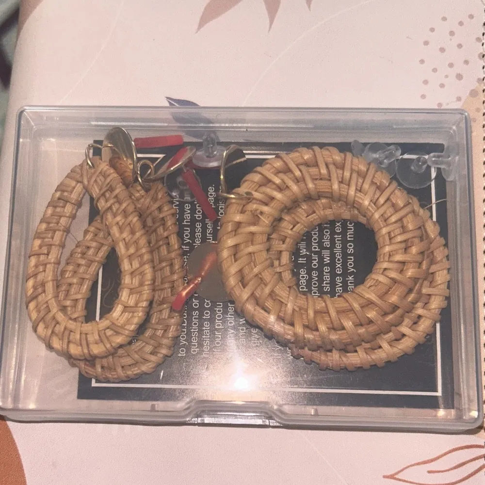 2 Pairs of Statement Hoop Earrings for Women Rattan Earrings - Image 5