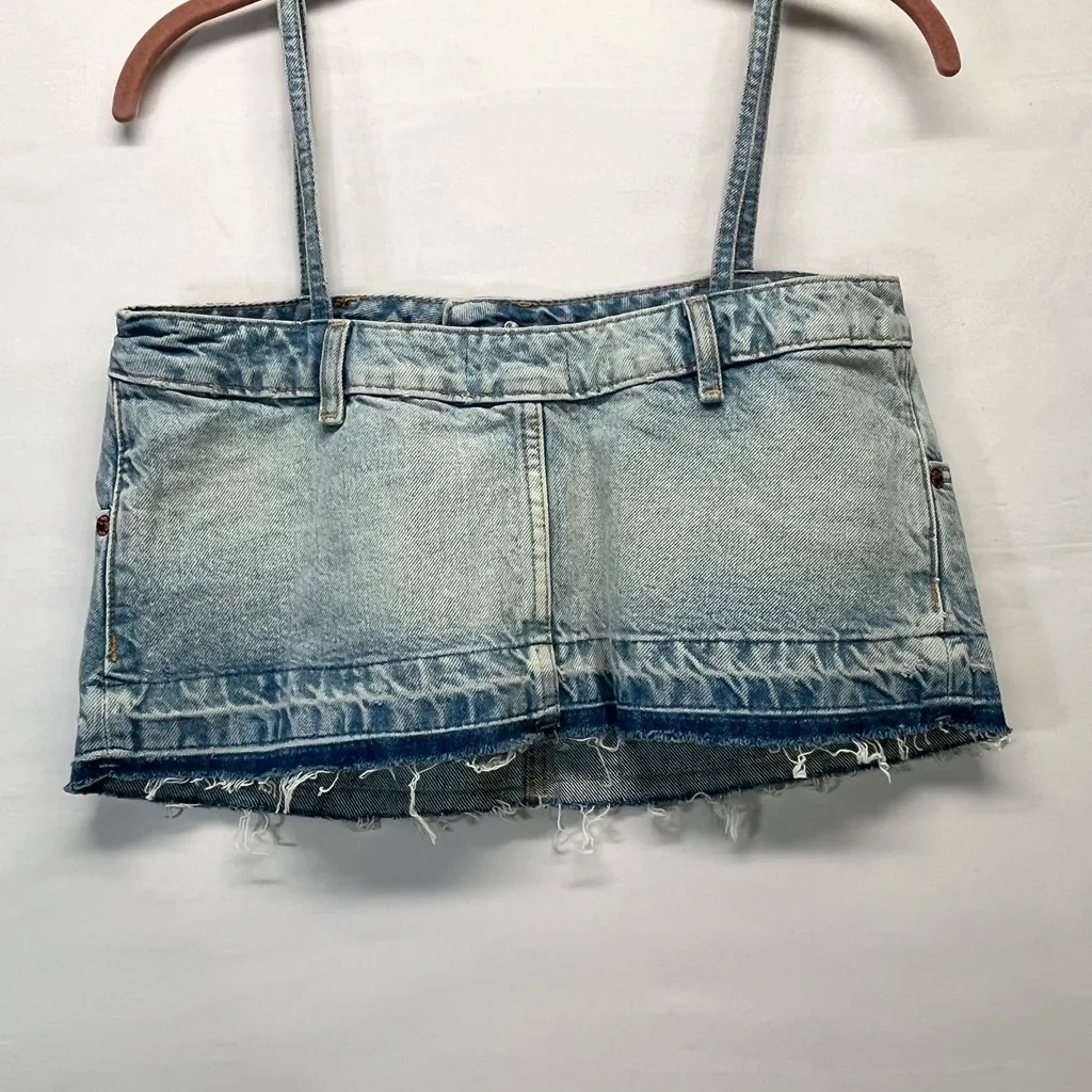 Zara Denim‎ Crop Top W/Straps XS 100% Cotton SKY BLUE NEW - Image 2