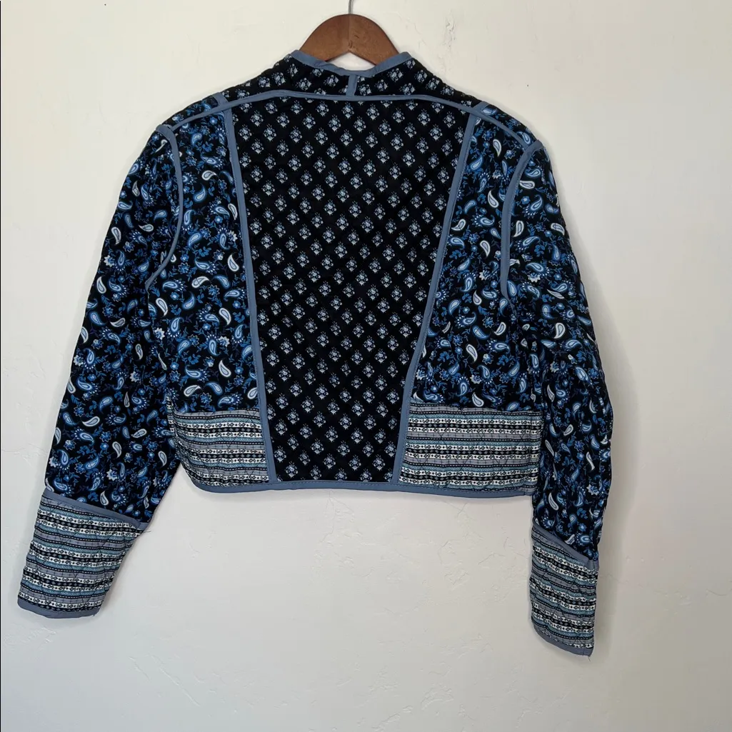Reversible Quilted Paisley Floral Patchwork Cropped Jacket Women Open Front Sz M - Image 4