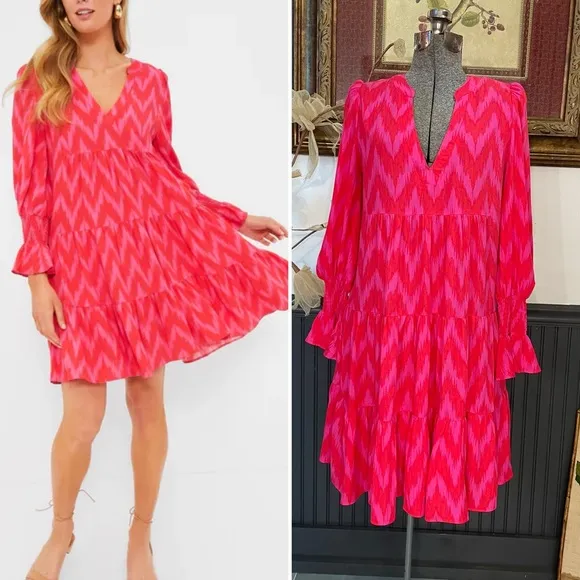 Pomander Place Tuckernuck Hot Pink Ikat Kenzo Long Sleeve Dress - Image 2