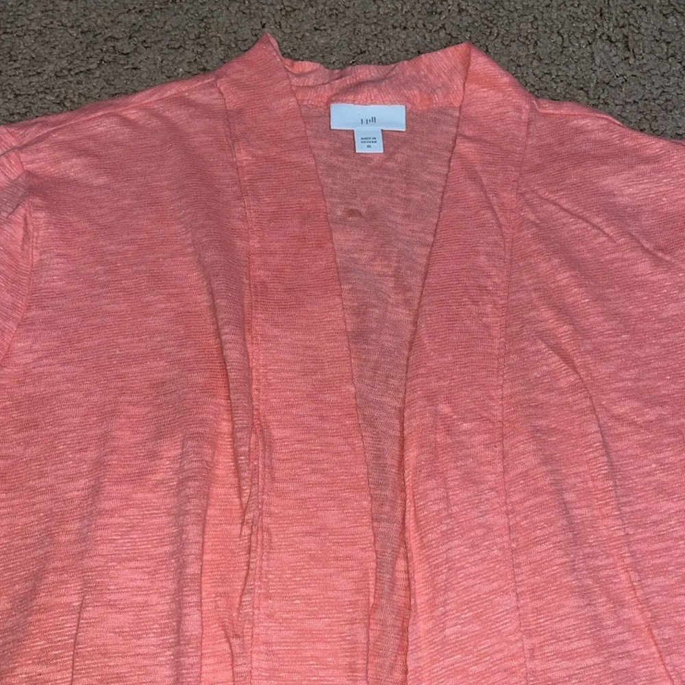 J. Jill Lightweight Open Slub Knit Cardigan Linen Cotton Blend Grapefruit XL Orange - Image 3