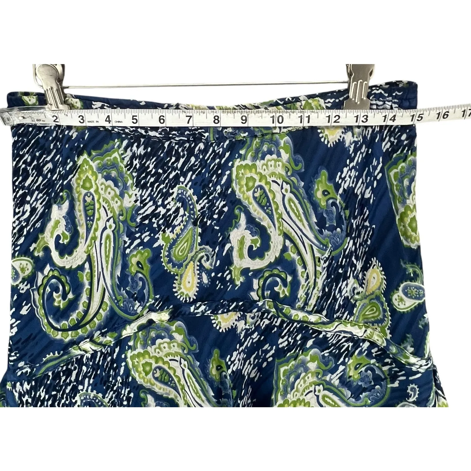 Bob Mackie Y2K 90s Skirt Size 8 Blue Paisley Silk Pull On Forest Fairy Boho Chic - Image 4