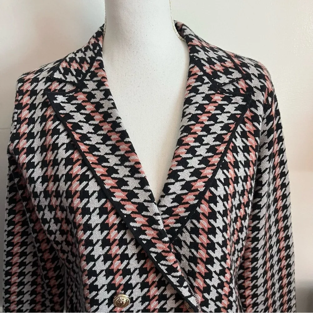 J Joie • NWT Pink Grey Knit Houndstooth Blazer Sweater - Image 2
