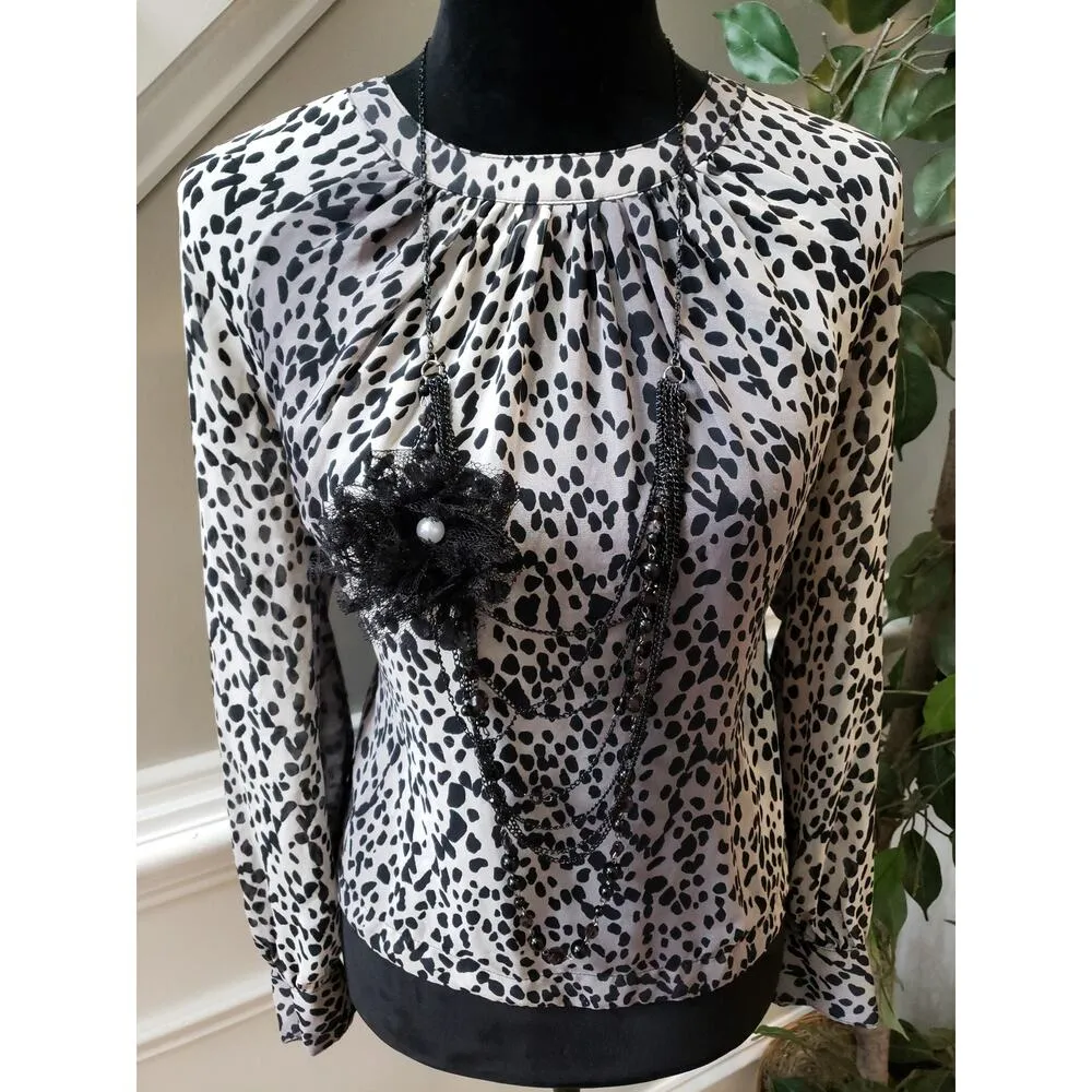 Jennifer Lopez Blouse Women Medium Gray Black Animal Print Long Sleeve Top - Image 12
