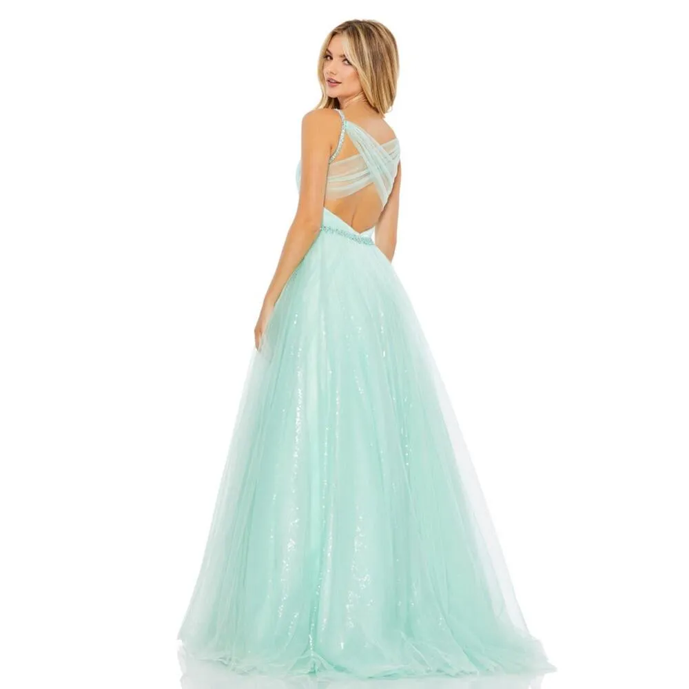 Mac Duggal Mint Tulle Princess Ballgown with Embellished Belt Size 10 $498 67565 - Image 4