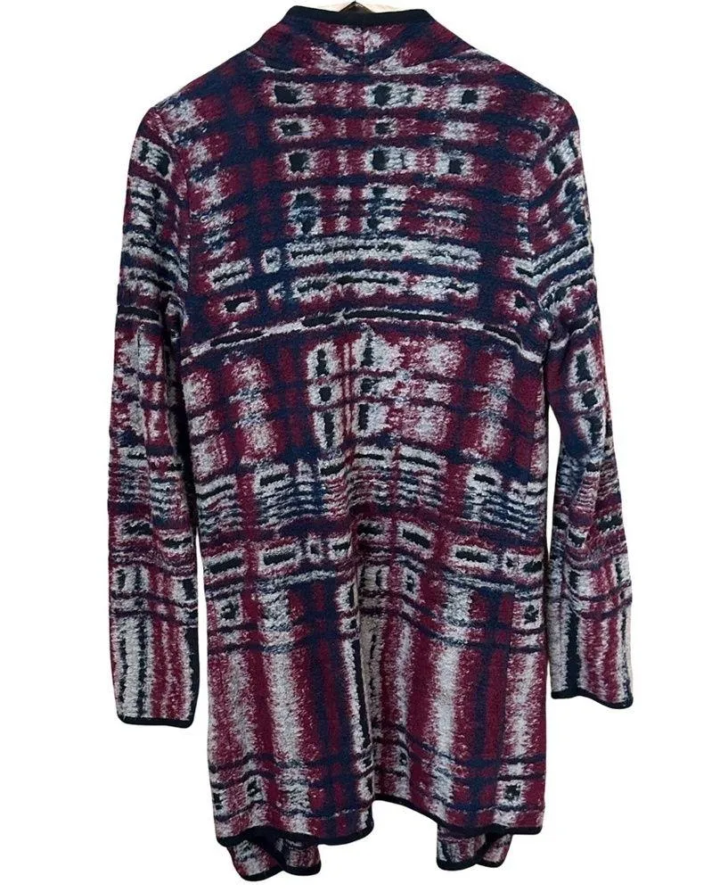 Lucky Brand Ultra Soft Black/Burgundy/Ivory Southwest Print Open Front Cardigan - Image 8