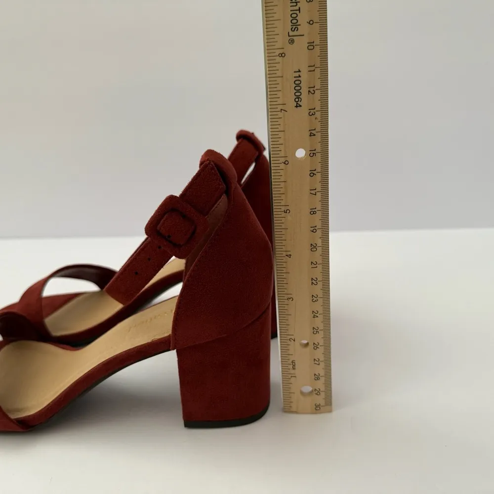 Burgundy Block Heel Sandals Size 9 Wine Red Burgundy Ankle Strap Heels Glam Chic - Image 7