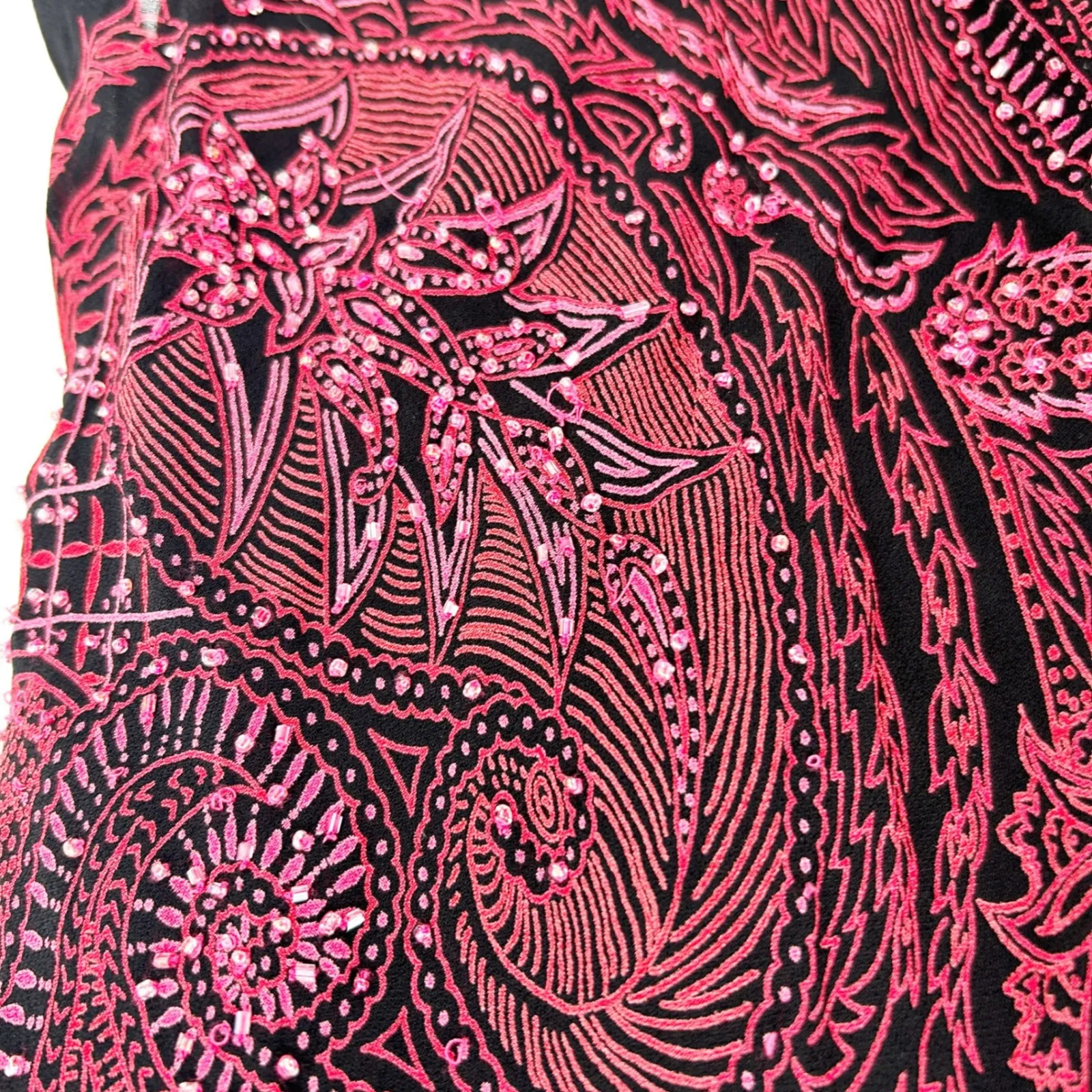EVA BLUE Womens Y2K Paisley Beaded Asymmetrical Hem Midi Slip Dress Size 16 Black - Image 6