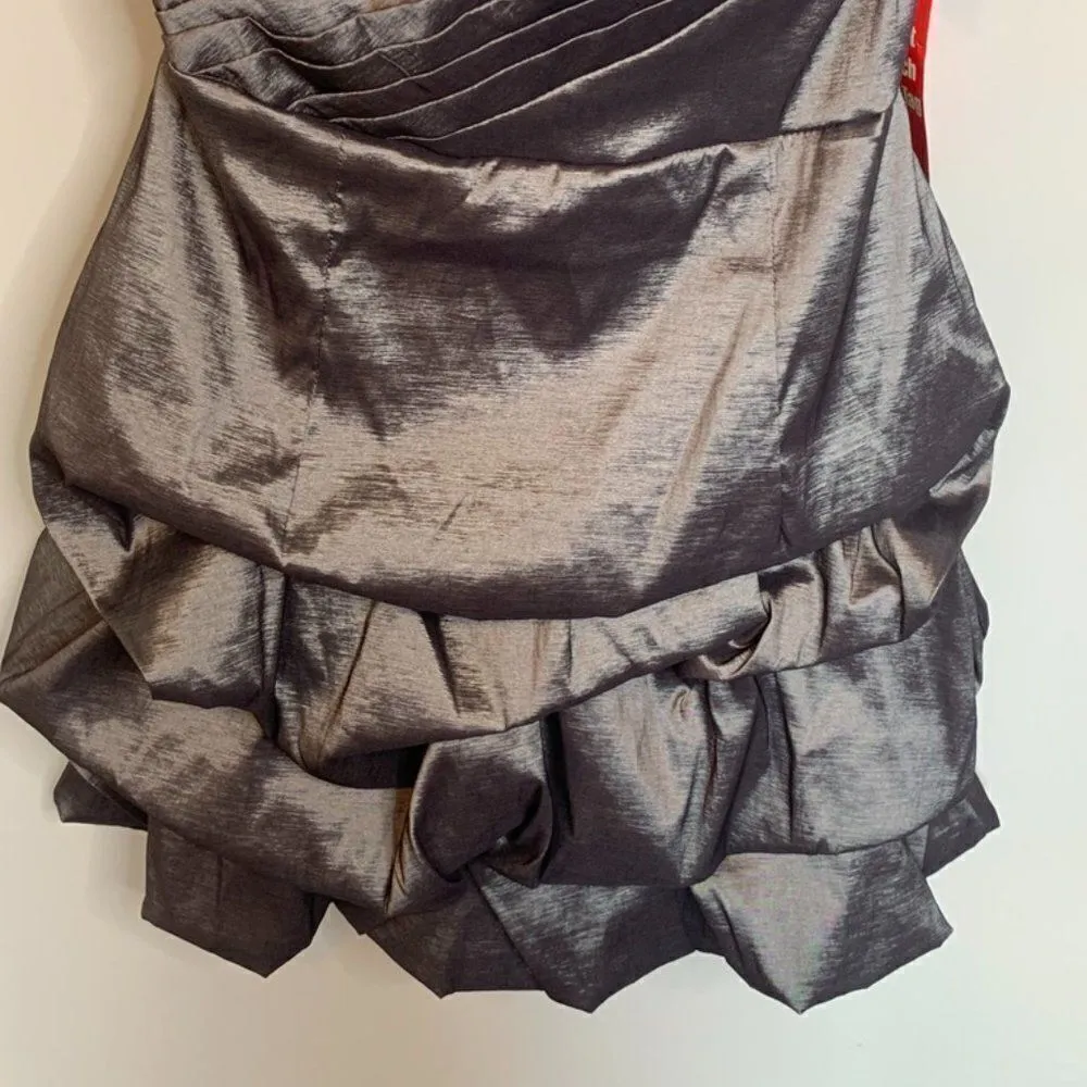 Snap One Shoulder Bubble Skirt Silver Metallic Dress Silver Size undefined - Image 3